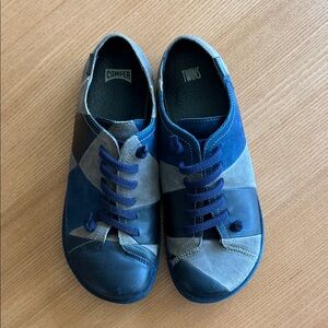 Camper Twins Leather Sneakers in Blue and Gray